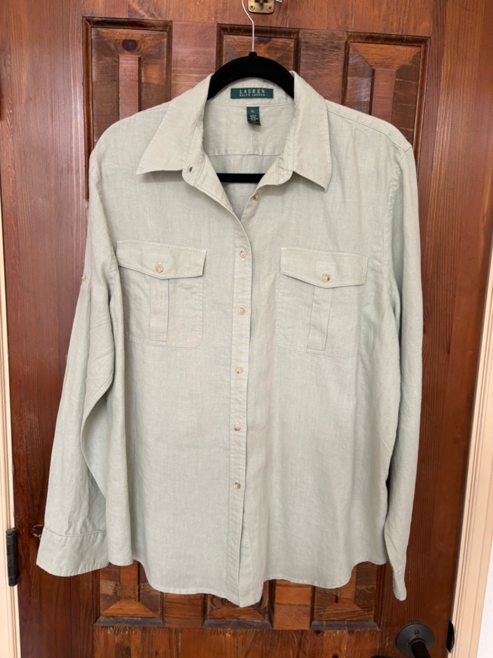Ralph Lauren Light Sage Green tailored linen blouse xl